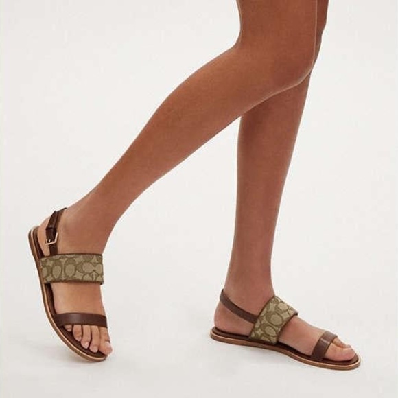 New Coach Harley Sandal In Signature Jacquard brown 9 - Picture 1 of 8